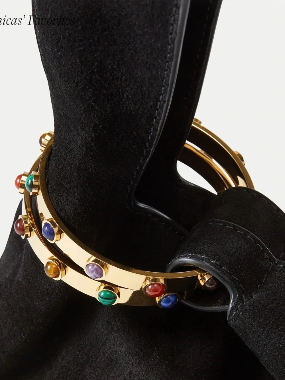 Black Suede Wristlet Bag with Gold Multi-Stone Accent Veronica Beard